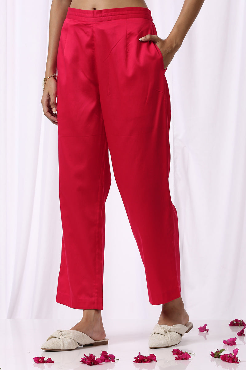 Pink Satin Cotton Pants with pockets