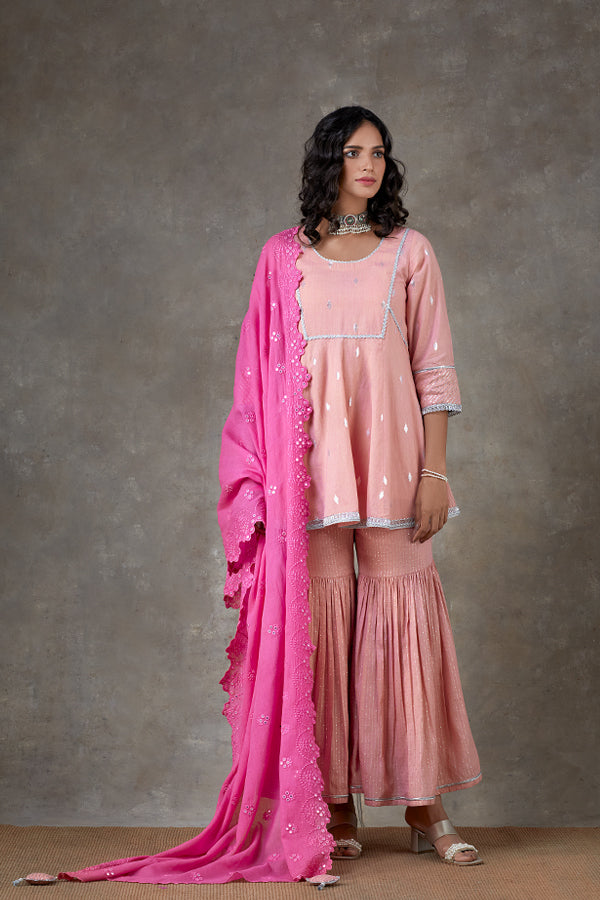 Pink Layla Sharara Set with Hot Pink Dupatta (SET OF 3)