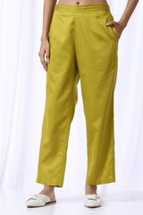 Green Satin Cotton Pants with pockets