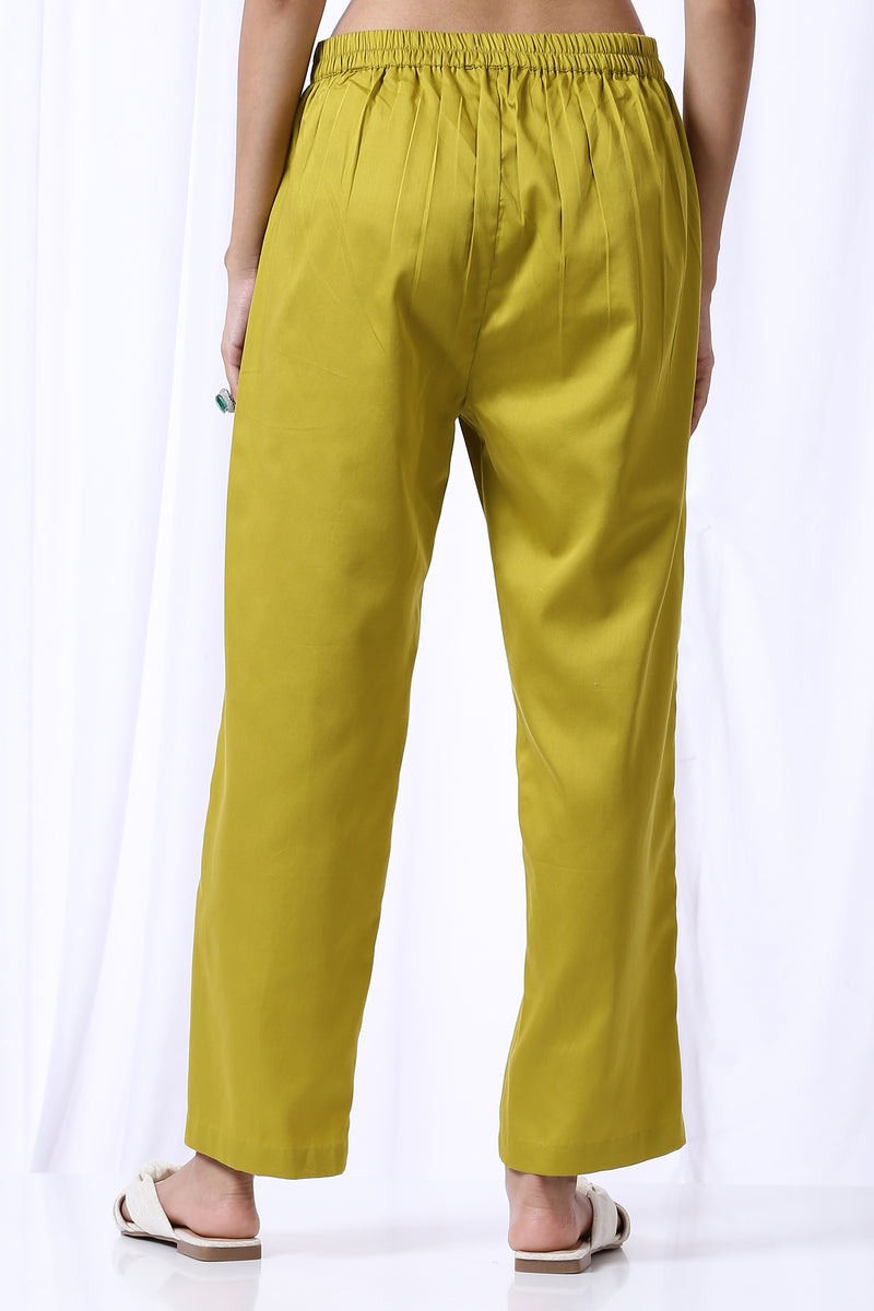 Green Satin Cotton Pants with pockets