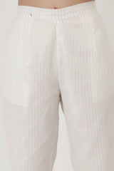 Ash Grey Kurti Set w/ ecru stripe pants & powder pink organza Dupatta