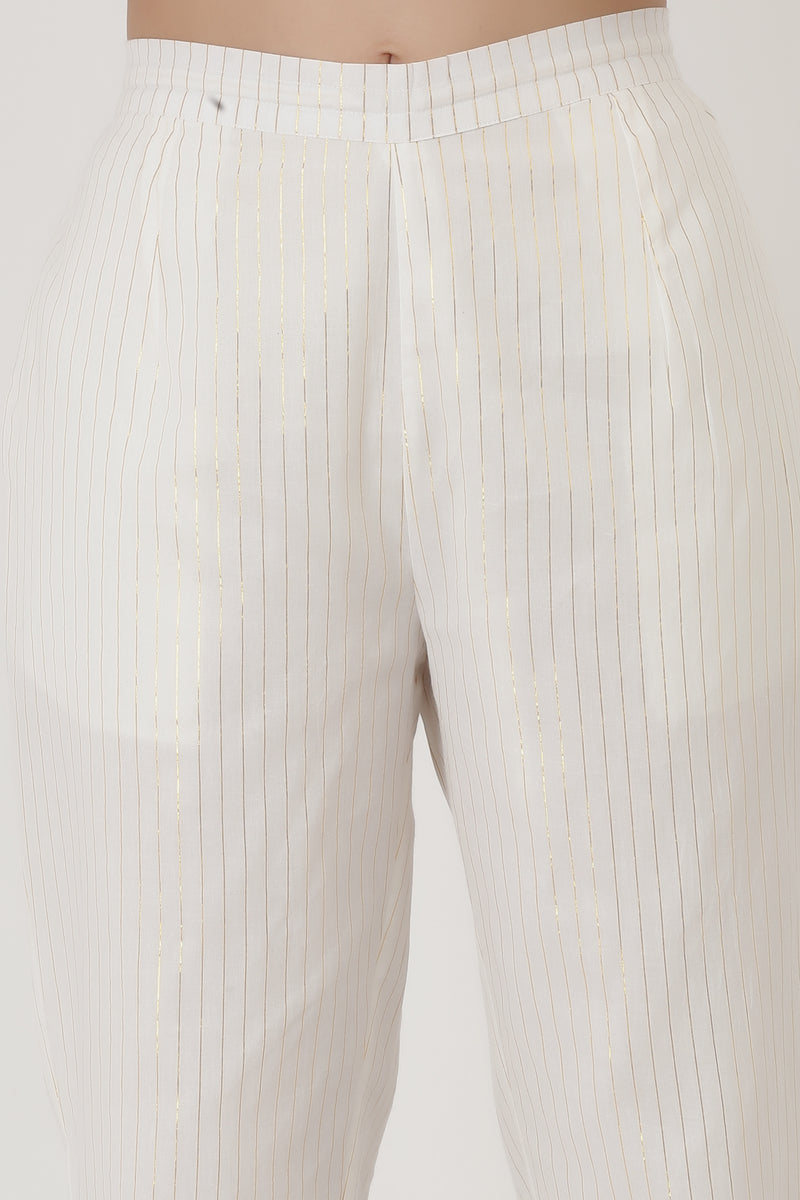 Lurex Stripe Ecru Cotton Pants