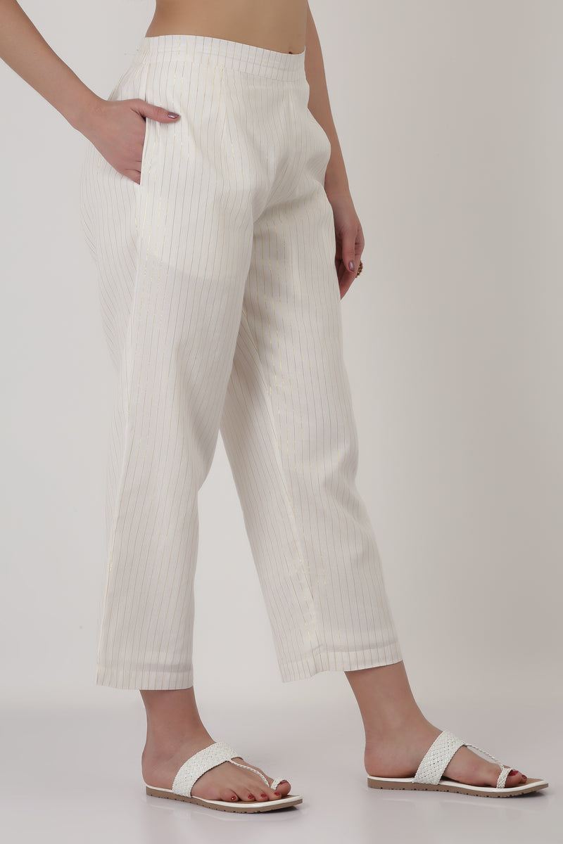 Ash Grey hand-blocked cotton Cover-up set (with Ecru Stripe kurti-pants)