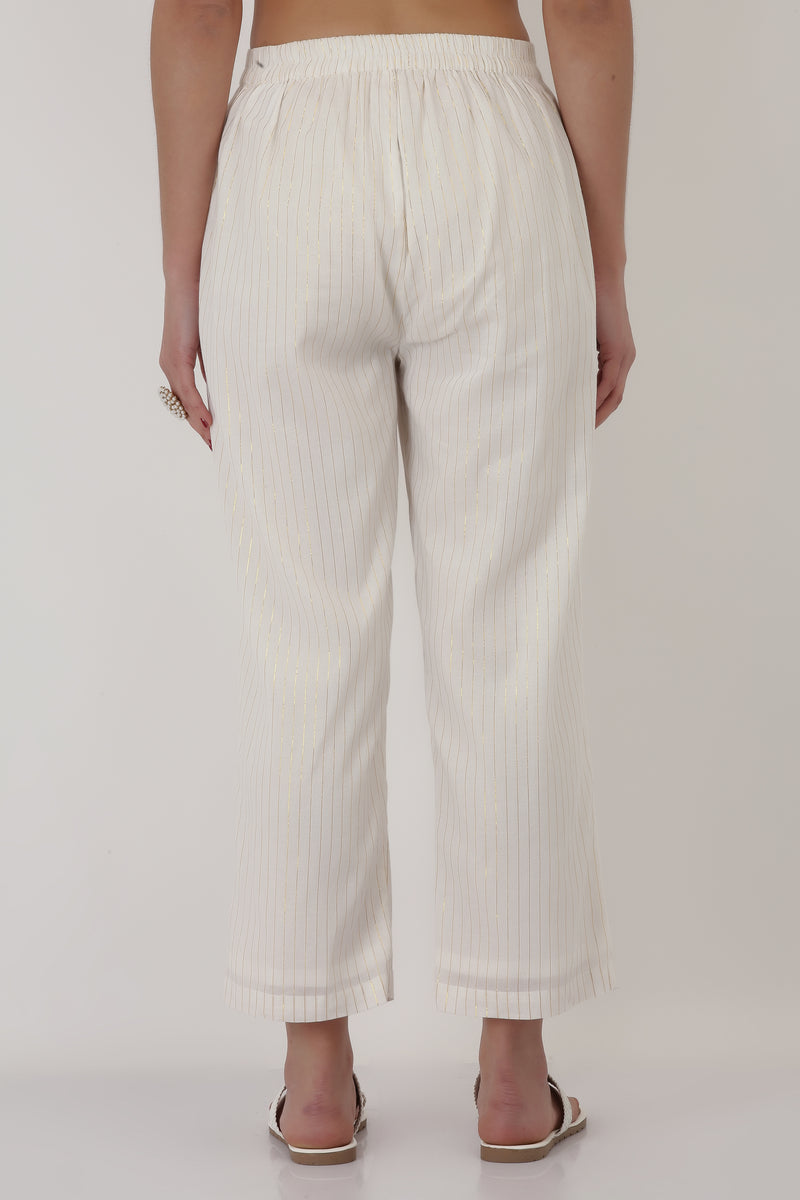 Lurex Stripe Ecru Cotton Pants