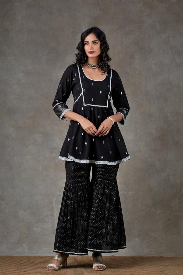 Black Layla Sharara Set with black embroidered Dupatta (SET OF 3)